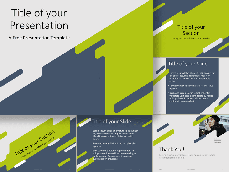 Preview of Diagonal Dynamics PowerPoint Template with 6 standard layout slides.